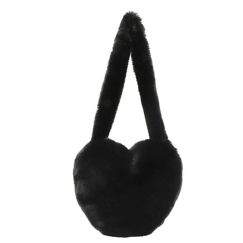 Heart Shape Ladies Tote Handbag Soft Fluffy Purse Shoulder Bag