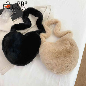 Heart Shape Ladies Tote Handbag Soft Fluffy Purse Shoulder Bag