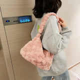 Warm Retro Shoulder Handbag Soft Plush Zipper for Women