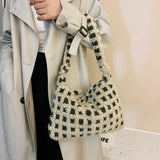 Autumn Winter Shoulder Handbag Plush Zip Small Travel Work Bag for Ladies