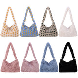 Autumn Winter Shoulder Handbag Plush Zip Small Travel Work Bag for Ladies