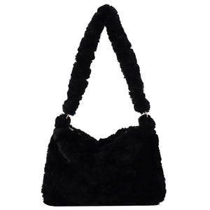 Autumn Winter Shoulder Handbag Plush Zip Small Travel Work Bag for Ladies