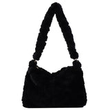 Autumn Winter Shoulder Handbag Plush Zip Small Travel Work Bag for Ladies