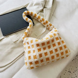 Autumn Winter Shoulder Handbag Plush Zip Small Travel Work Bag for Ladies