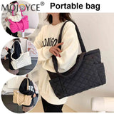Cotton Padded Top-handle Bag Large Solid Zipper Travel Purse for Women