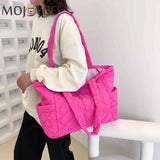 Cotton Padded Top-handle Bag Large Solid Zipper Travel Purse for Women