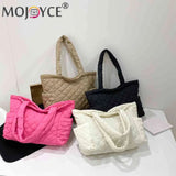 Cotton Padded Top-handle Bag Large Solid Zipper Travel Purse for Women