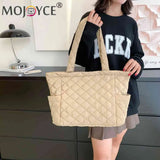 Cotton Padded Top-handle Bag Large Solid Zipper Travel Purse for Women