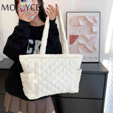 Cotton Padded Top-handle Bag Large Solid Zipper Travel Purse for Women