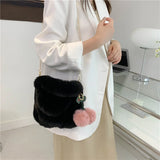 Pompom Pendant Crossbody Handbag Fluffy Fur Chain Small for Travel