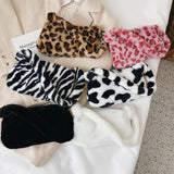 Soft Plush Fluffy Shoulder Bag Solid Color/Leopard Print Zipper Tote Handb