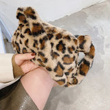 Soft Plush Fluffy Shoulder Bag Solid Color/Leopard Print Zipper Tote Handb