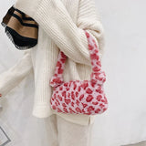 Soft Plush Fluffy Shoulder Bag Solid Color/Leopard Print Zipper Tote Handb