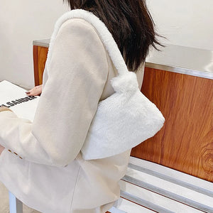 Soft Plush Fluffy Shoulder Bag Solid Color/Leopard Print Zipper Tote Handb