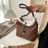 Vintage Ladies Messenger Bag Lamb Wool Stitching Large Capacity Soft