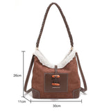 Vintage Ladies Messenger Bag Lamb Wool Stitching Large Capacity Soft