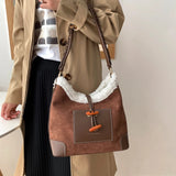 Vintage Ladies Messenger Bag Lamb Wool Stitching Large Capacity Soft