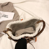 Vintage Ladies Messenger Bag Lamb Wool Stitching Large Capacity Soft