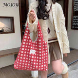 Waffle Plaid Top-handle Bag Casual Tote Shopping Large Street Travel Ladies