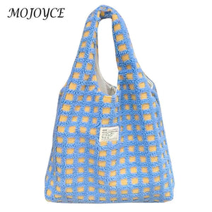 Waffle Plaid Top-handle Bag Casual Tote Shopping Large Street Travel Ladies