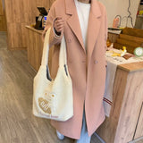 Embroidery Fleece Tote Bag for Women Large Capacity Handbag