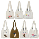 Embroidery Fleece Tote Bag for Women Large Capacity Handbag