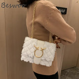 Plush Deer Crossbody Bag Chain Flap Small Square Bags for Women
