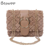 Plush Deer Crossbody Bag Chain Flap Small Square Bags for Women
