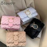 Plush Deer Crossbody Bag Chain Flap Small Square Bags for Women