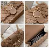 Plush Deer Crossbody Bag Chain Flap Small Square Bags for Women