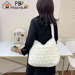 Soft Plush Messenger Bag Solid Rhombus Pattern Lady Satchel
