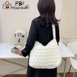 Soft Plush Messenger Bag Solid Rhombus Pattern Lady Satchel