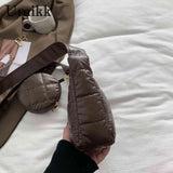 Quilted Cotton-Padded Shoulder Bag with Small Round Purse