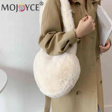 Women Tote Bag Love Heart Plush Shoulder Handbags Soft Fluffy Purses