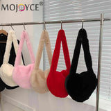 Women Tote Bag Love Heart Plush Shoulder Handbags Soft Fluffy Purses