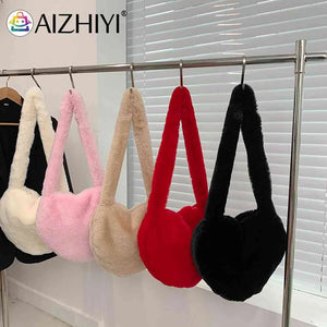 Heart Shape Plush Tote Bag for Women