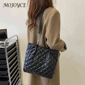 Quilted Cotton Padded Tote Bag Chain Solid Satchel