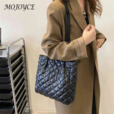 Quilted Cotton Padded Tote Bag Chain Solid Satchel