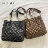 Quilted Cotton Padded Tote Bag Chain Solid Satchel