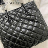 Quilted Cotton Padded Tote Bag Chain Solid Satchel
