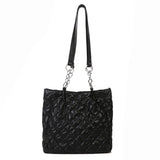 Quilted Cotton Padded Tote Bag Chain Solid Satchel