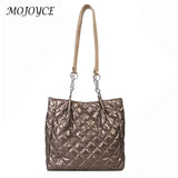 Quilted Cotton Padded Tote Bag Chain Solid Satchel
