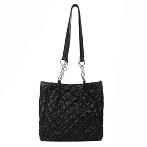 Quilted Cotton Padded Tote Bag Women Handbag Chain Solid Travel Satchel