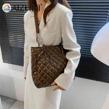 Quilted Cotton Padded Tote Bag Women Handbag Chain Solid Travel Satchel