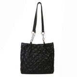 Quilted Cotton Padded Tote Bag Women Handbag Chain Solid Travel Satchel