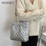 Quilted Cotton Tote Bag Chain Solid Travel Satchel