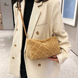 Autumn Winter Women's Plush Rhombus Crossbody Bag Soft Shoulder Bag
