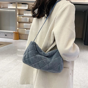 Autumn Winter Women's Plush Rhombus Crossbody Bag Soft Shoulder Bag