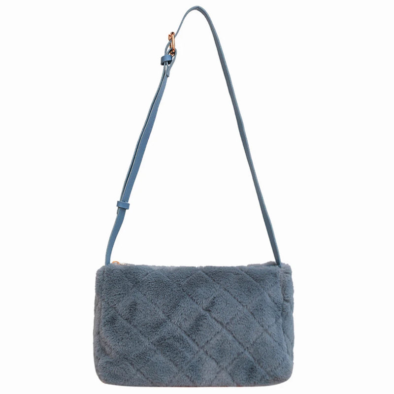 Autumn Winter Women's Plush Rhombus Crossbody Bag Soft Shoulder Bag