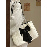 Women's Chain Shoulder Bag Casual Bowknot Canvas Handbag